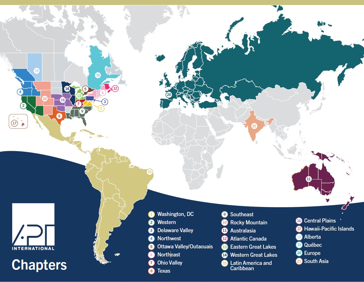 color-coded map of the world indicating locations of APT chapters