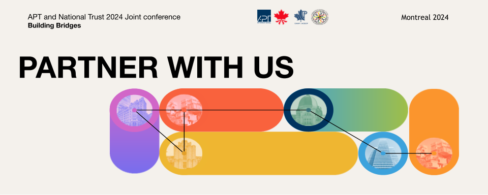 Text-based banner image for APT conference inviting people to partner with us. Includes the conference logo.